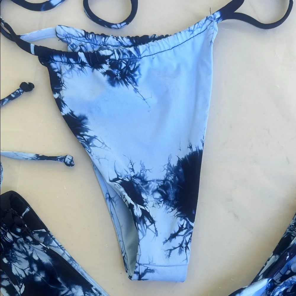 Frankie's Bikinis Blue Tie-Dye String Bikini Set